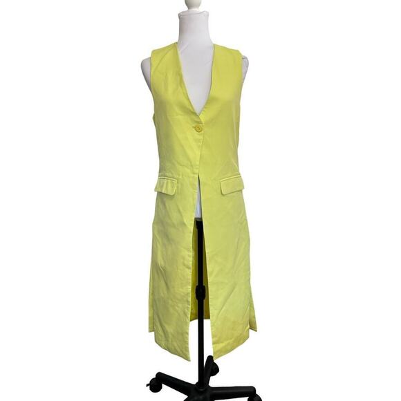 MOMO New York Long Vest Sleeveless Duster Citron Bright Yellow Lime One Size